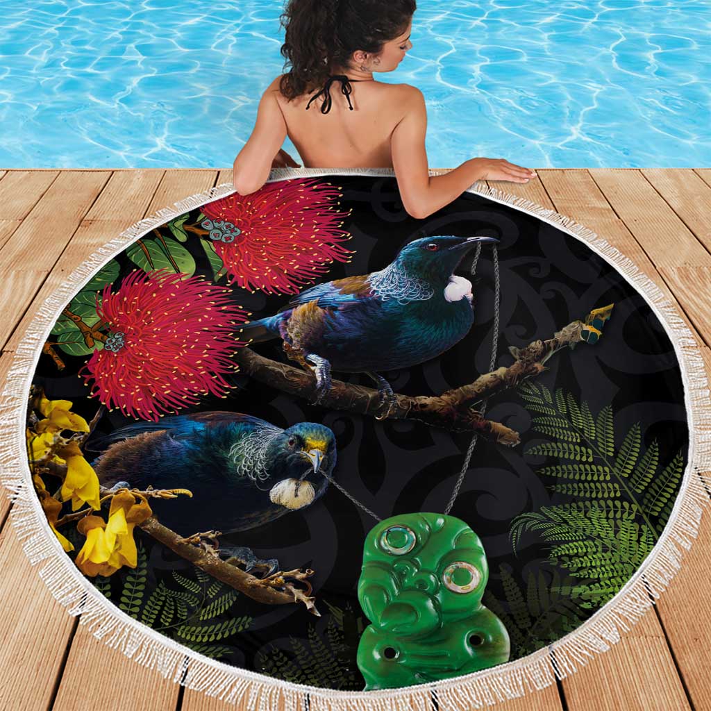 New Zealand Tui Beach Blanket Guardians of the Hei Tiki - Maori Art and Plants LT03 - Polynesian Pride