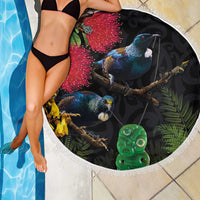 New Zealand Tui Beach Blanket Guardians of the Hei Tiki - Maori Art and Plants LT03 - Polynesian Pride