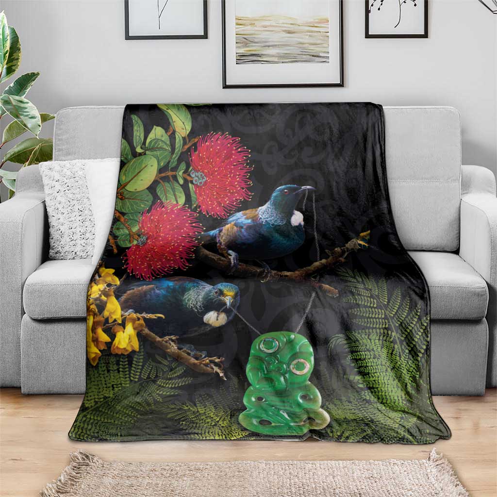 New Zealand Tui Blanket Guardians of the Hei Tiki - Maori Art and Plants LT03 - Polynesian Pride