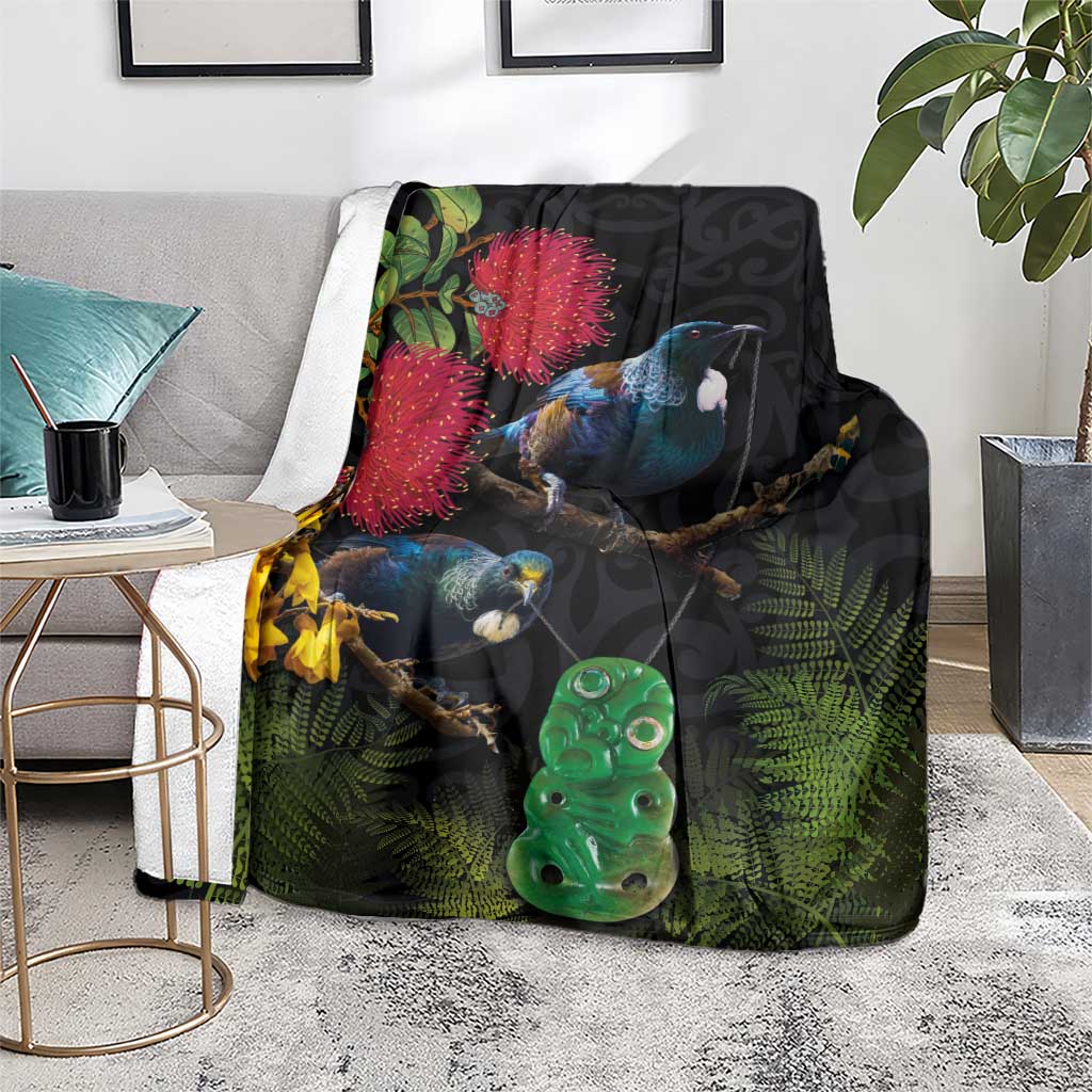 New Zealand Tui Blanket Guardians of the Hei Tiki - Maori Art and Plants LT03 - Polynesian Pride