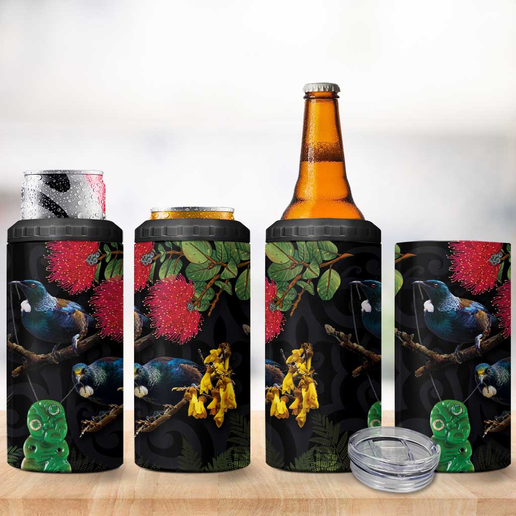 New Zealand Tui 4 in 1 Can Cooler Tumbler Guardians of the Hei Tiki - Maori Art and Plants LT03 - Polynesian Pride