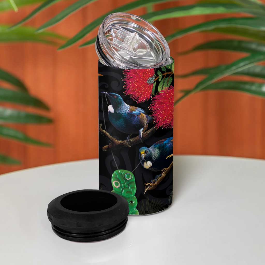 New Zealand Tui 4 in 1 Can Cooler Tumbler Guardians of the Hei Tiki - Maori Art and Plants LT03 - Polynesian Pride