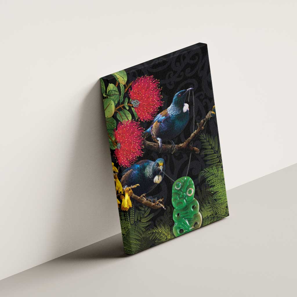 New Zealand Tui Canvas Wall Art Guardians of the Hei Tiki - Maori Art and Plants LT03 - Polynesian Pride