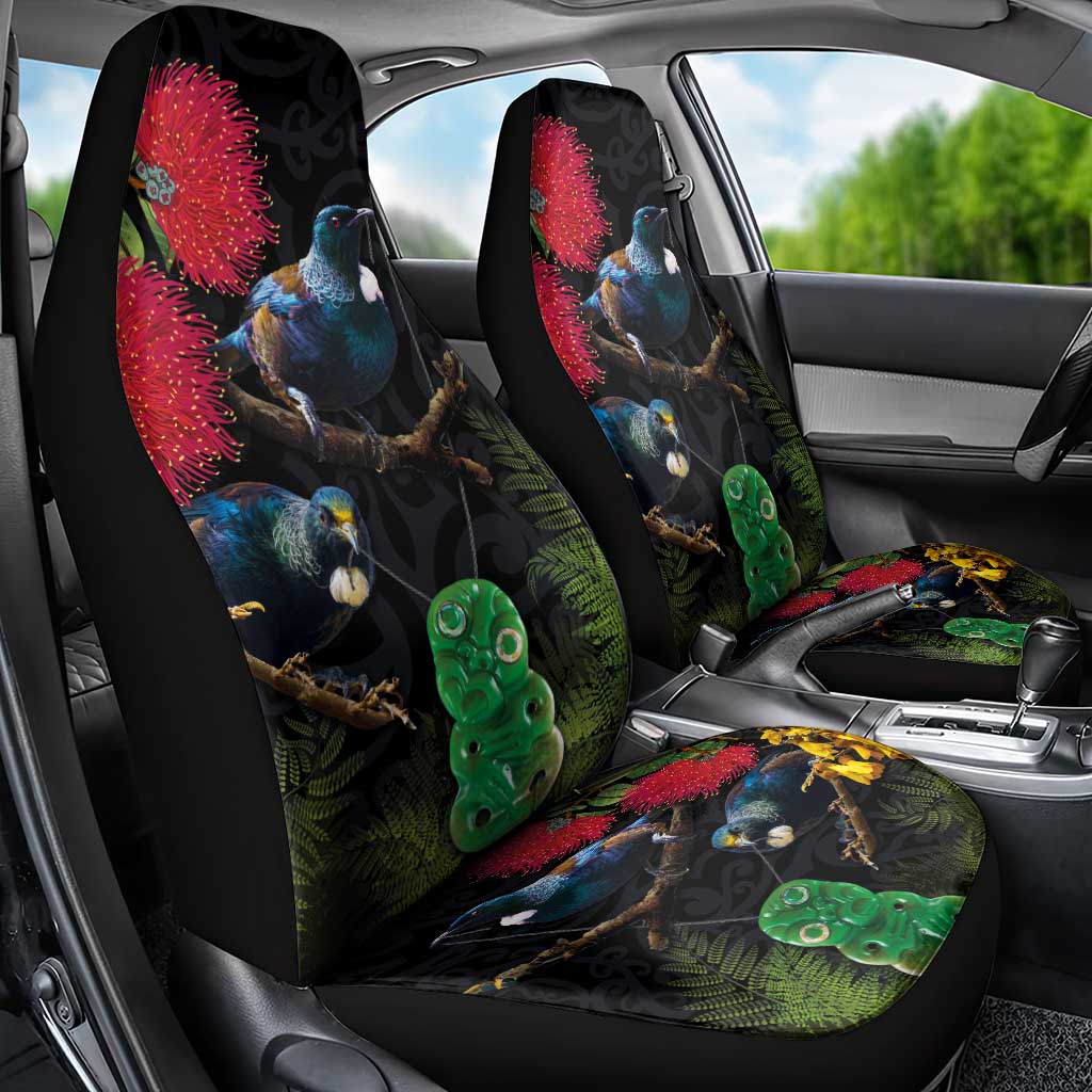 New Zealand Tui Car Seat Cover Guardians of the Hei Tiki - Maori Art and Plants LT03 - Polynesian Pride