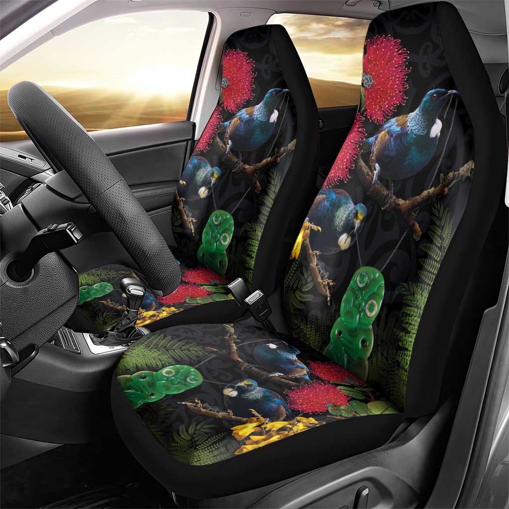 New Zealand Tui Car Seat Cover Guardians of the Hei Tiki - Maori Art and Plants LT03 - Polynesian Pride