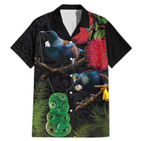 New Zealand Tui Family Matching Mermaid Dress and Hawaiian Shirt Guardians of the Hei Tiki - Maori Art and Plants LT03 Dad's Shirt - Short Sleeve Black - Polynesian Pride