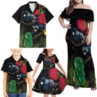 New Zealand Tui Family Matching Off Shoulder Maxi Dress and Hawaiian Shirt Guardians of the Hei Tiki - Maori Art and Plants LT03 - Polynesian Pride
