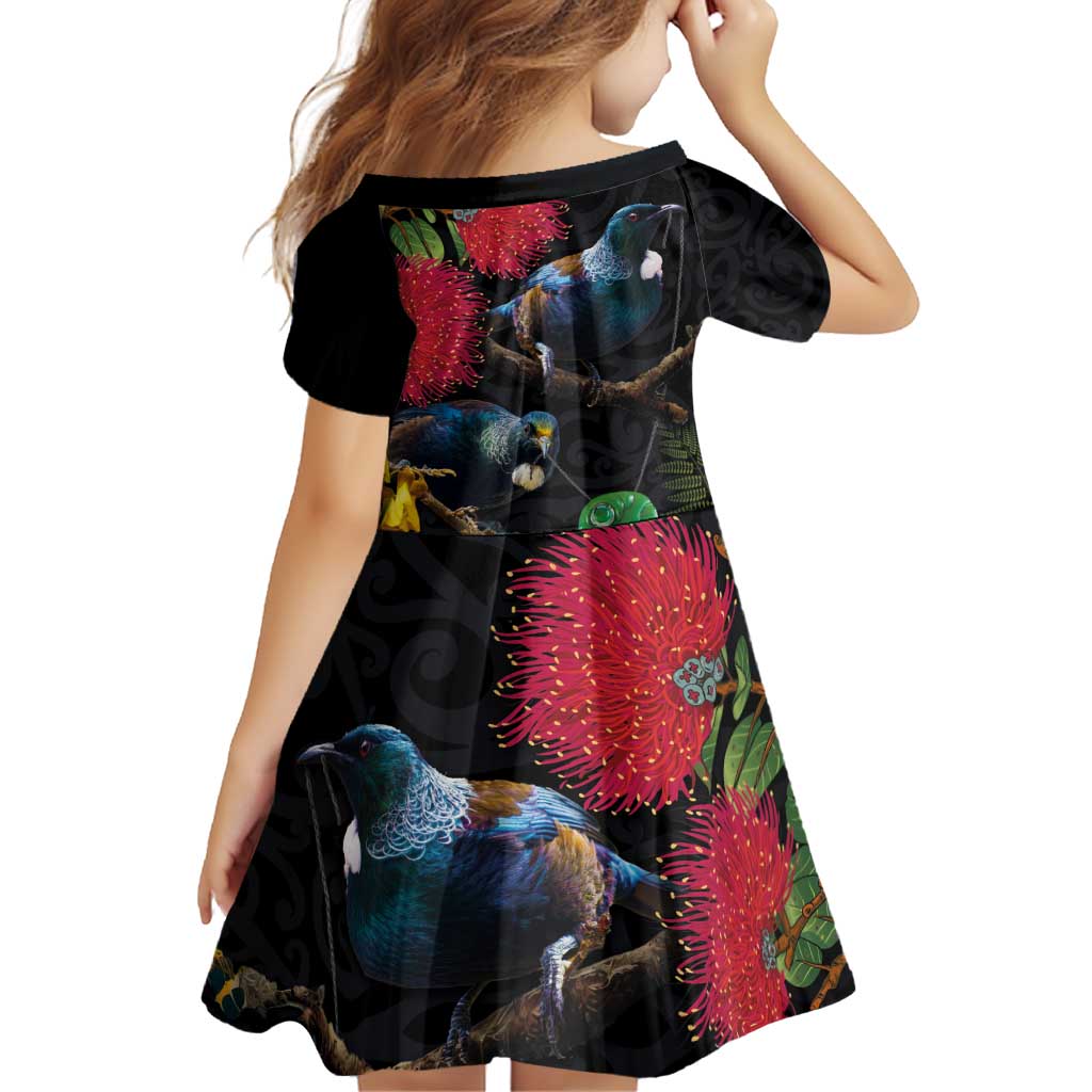 New Zealand Tui Family Matching Off Shoulder Short Dress and Hawaiian Shirt Guardians of the Hei Tiki - Maori Art and Plants LT03 - Polynesian Pride