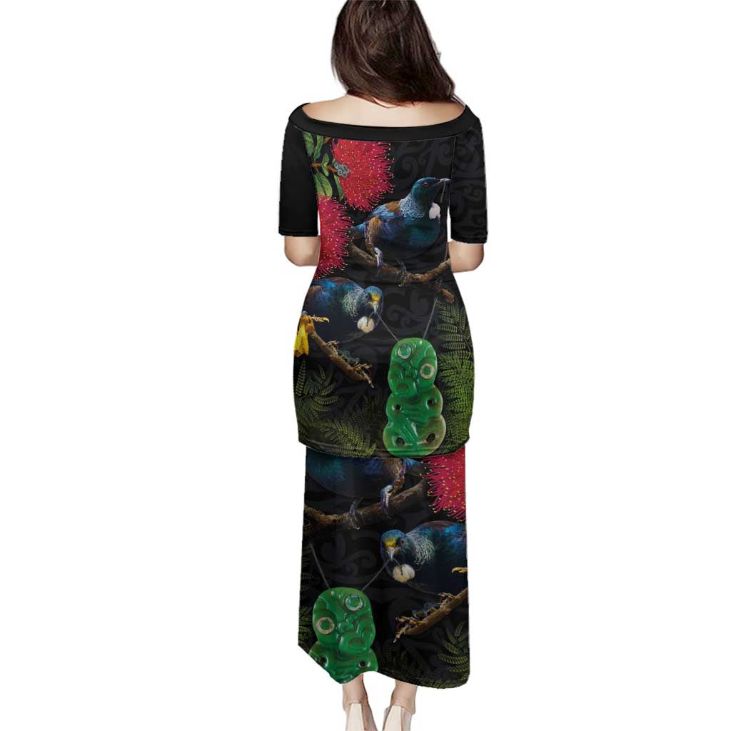 New Zealand Tui Family Matching Puletasi and Hawaiian Shirt Guardians of the Hei Tiki - Maori Art and Plants LT03 - Polynesian Pride