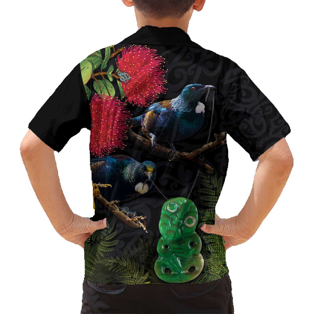New Zealand Tui Family Matching Summer Maxi Dress and Hawaiian Shirt Guardians of the Hei Tiki - Maori Art and Plants LT03 - Polynesian Pride