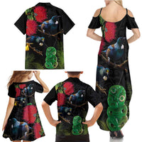 New Zealand Tui Family Matching Summer Maxi Dress and Hawaiian Shirt Guardians of the Hei Tiki - Maori Art and Plants LT03 - Polynesian Pride
