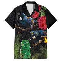 New Zealand Tui Family Matching Summer Maxi Dress and Hawaiian Shirt Guardians of the Hei Tiki - Maori Art and Plants LT03 Dad's Shirt - Short Sleeve Black - Polynesian Pride