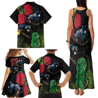 New Zealand Tui Family Matching Tank Maxi Dress and Hawaiian Shirt Guardians of the Hei Tiki - Maori Art and Plants LT03 - Polynesian Pride