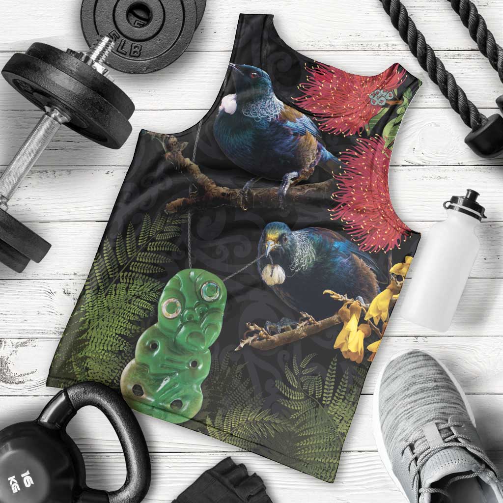 New Zealand Tui Men Tank Top Guardians of the Hei Tiki - Maori Art and Plants LT03 - Polynesian Pride
