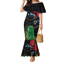 New Zealand Tui Mermaid Dress Guardians of the Hei Tiki - Maori Art and Plants LT03 Women Black - Polynesian Pride