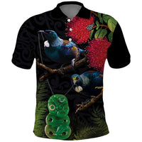 New Zealand Tui Polo Shirt Guardians of the Hei Tiki - Maori Art and Plants LT03 Black - Polynesian Pride