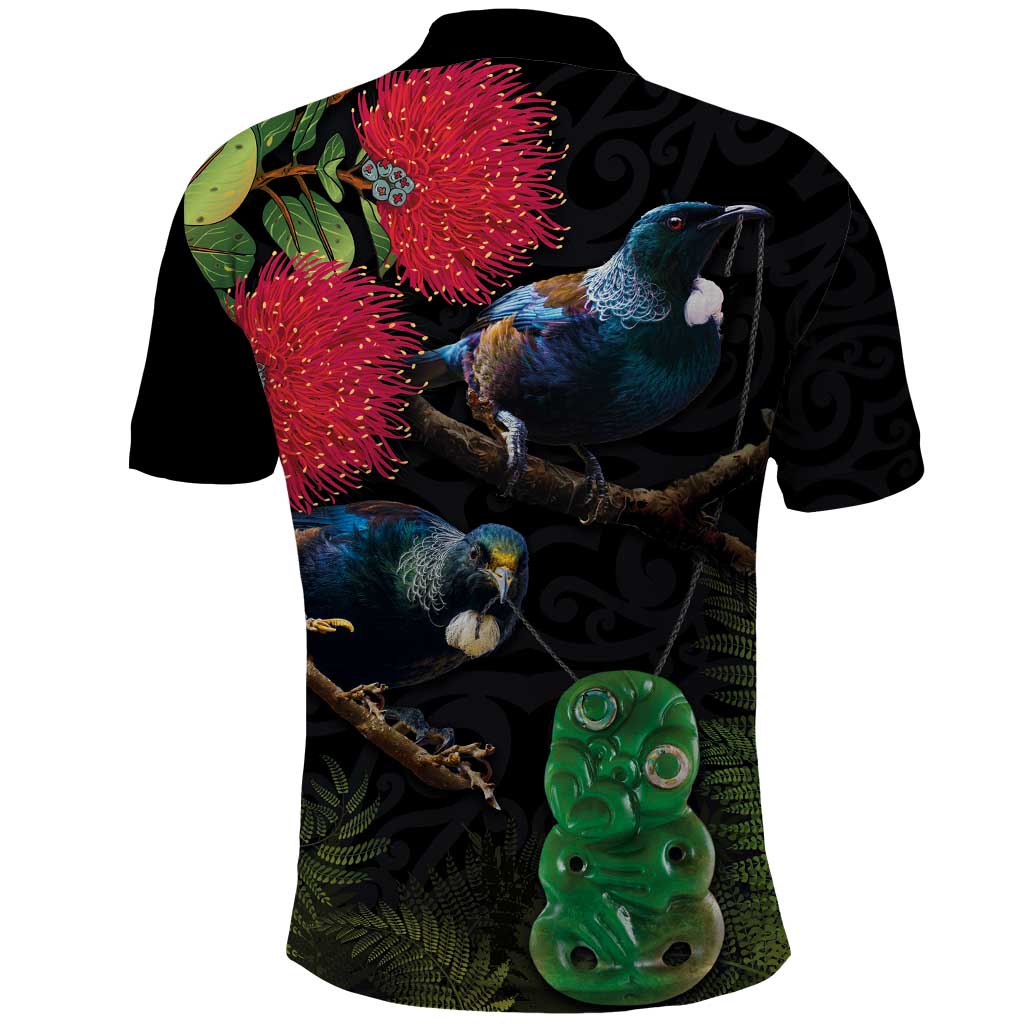 New Zealand Tui Polo Shirt Guardians of the Hei Tiki - Maori Art and Plants LT03 - Polynesian Pride