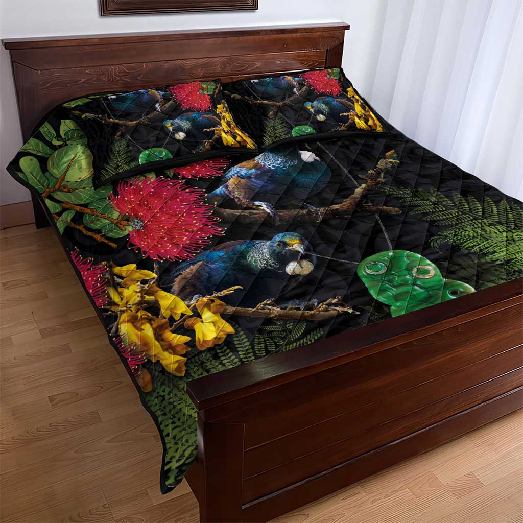 New Zealand Tui Quilt Bed Set Guardians of the Hei Tiki - Maori Art and Plants LT03 - Polynesian Pride