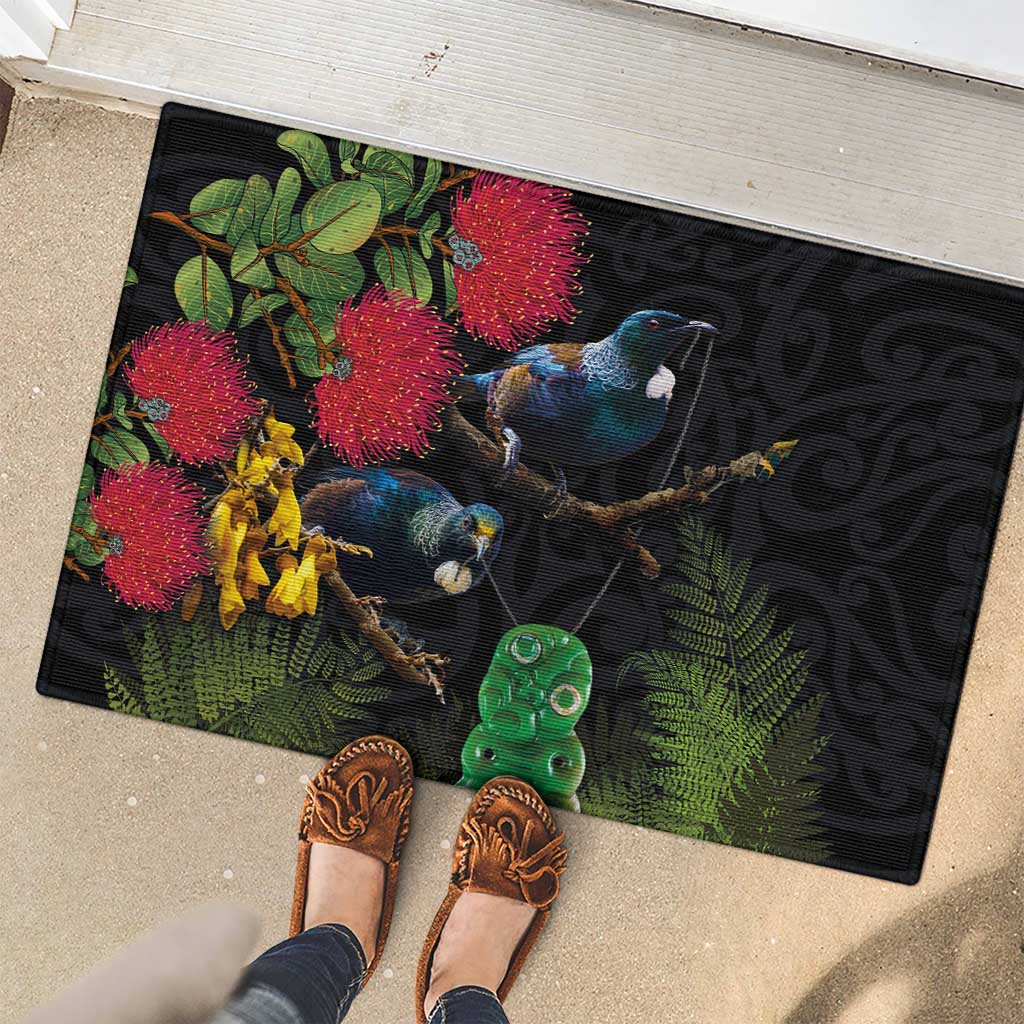 New Zealand Tui Rubber Doormat Guardians of the Hei Tiki - Maori Art and Plants LT03 - Polynesian Pride