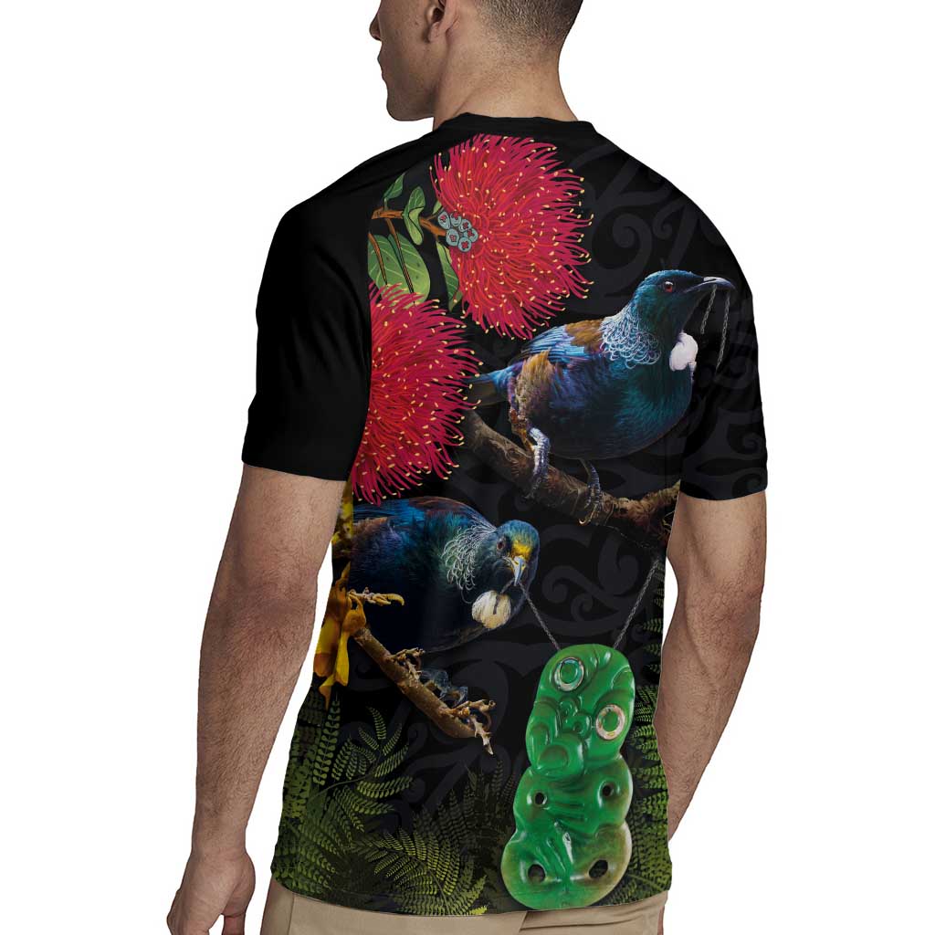 New Zealand Tui Rugby Jersey Guardians of the Hei Tiki - Maori Art and Plants LT03 - Polynesian Pride