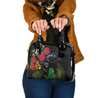 New Zealand Tui Shoulder Handbag Guardians of the Hei Tiki - Maori Art and Plants LT03 One Size Black - Polynesian Pride