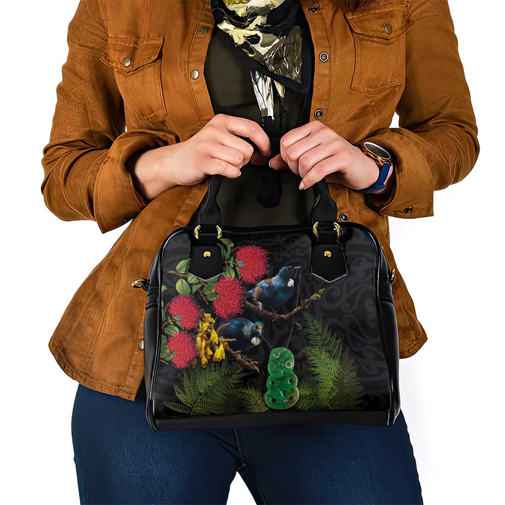 New Zealand Tui Shoulder Handbag Guardians of the Hei Tiki - Maori Art and Plants LT03 - Polynesian Pride