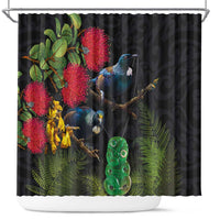 New Zealand Tui Shower Curtain Guardians of the Hei Tiki - Maori Art and Plants LT03 Black - Polynesian Pride
