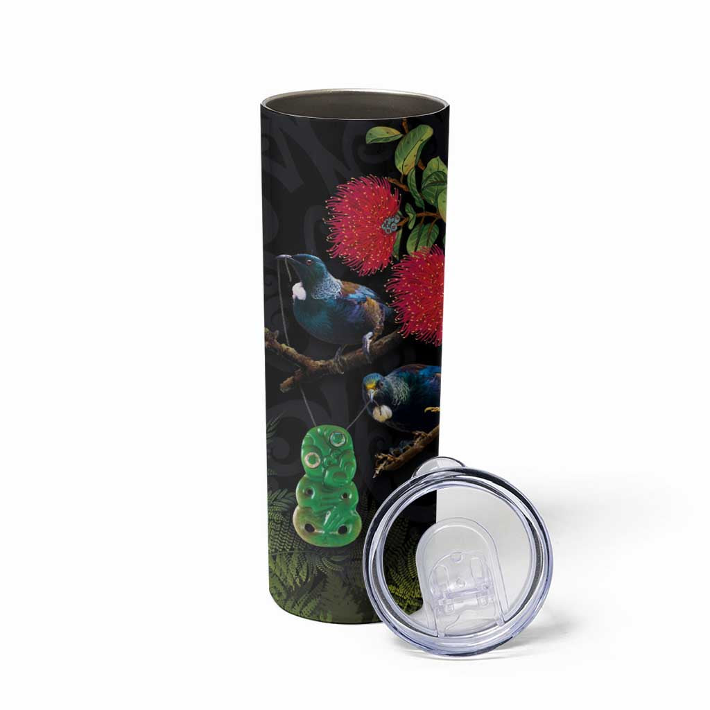 New Zealand Tui Skinny Tumbler Guardians of the Hei Tiki - Maori Art and Plants LT03 - Polynesian Pride
