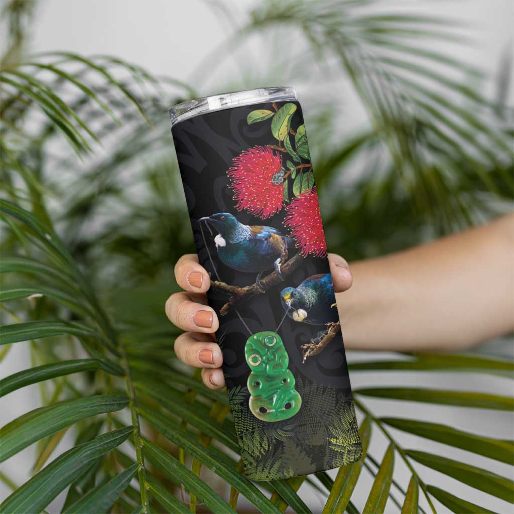 New Zealand Tui Skinny Tumbler Guardians of the Hei Tiki - Maori Art and Plants LT03 - Polynesian Pride
