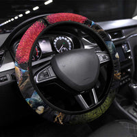 New Zealand Tui Steering Wheel Cover Guardians of the Hei Tiki - Maori Art and Plants LT03 Universal Fit Black - Polynesian Pride