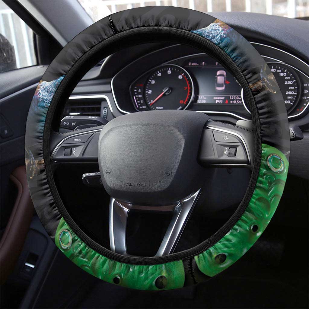 New Zealand Tui Steering Wheel Cover Guardians of the Hei Tiki - Maori Art and Plants LT03 - Polynesian Pride