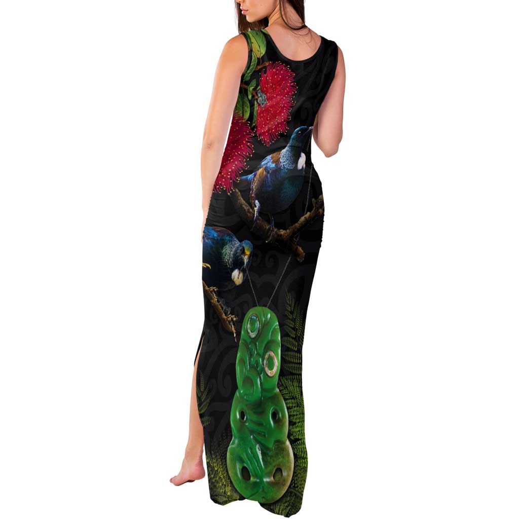 New Zealand Tui Tank Maxi Dress Guardians of the Hei Tiki - Maori Art and Plants LT03 - Polynesian Pride