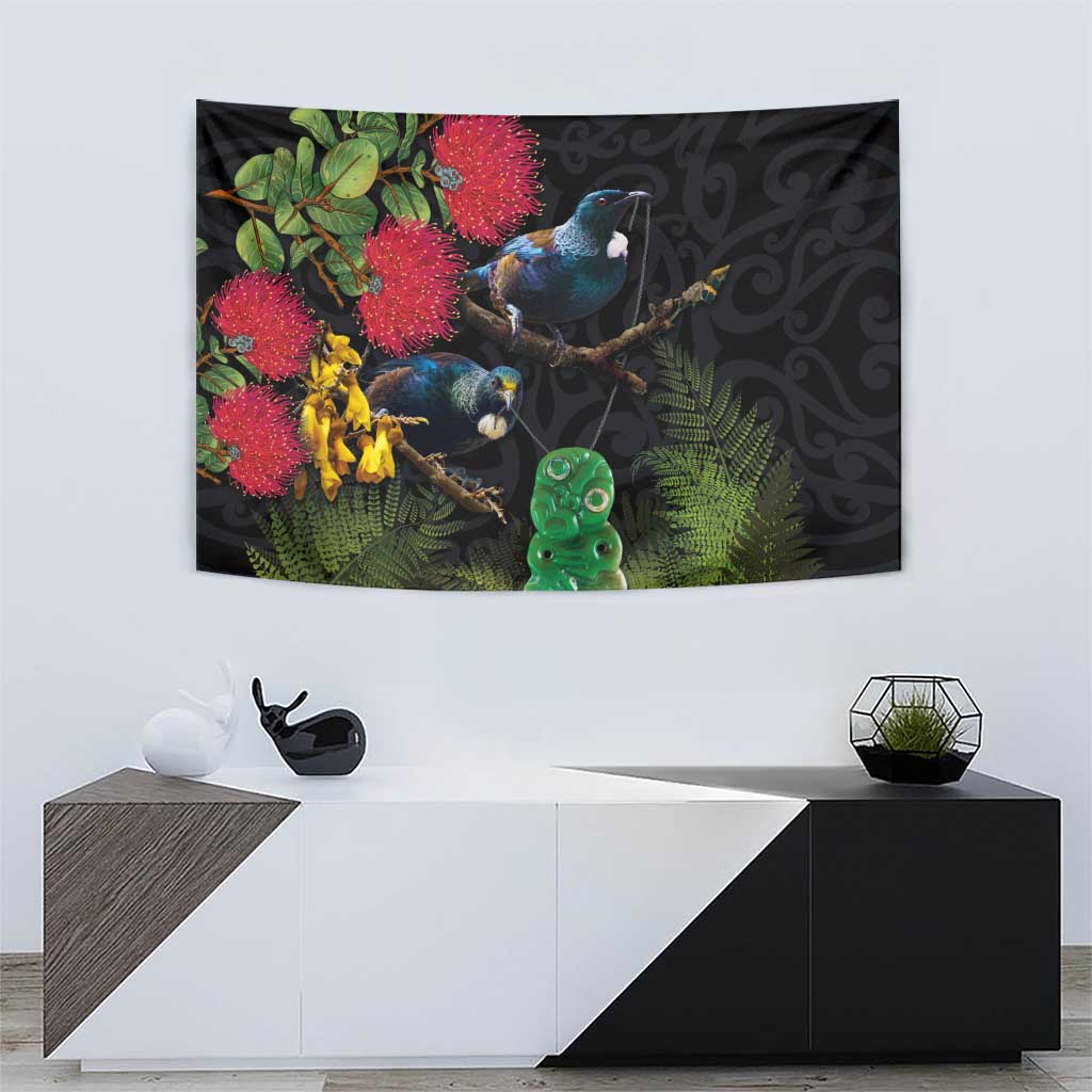 New Zealand Tui Tapestry Guardians of the Hei Tiki - Maori Art and Plants LT03 - Polynesian Pride