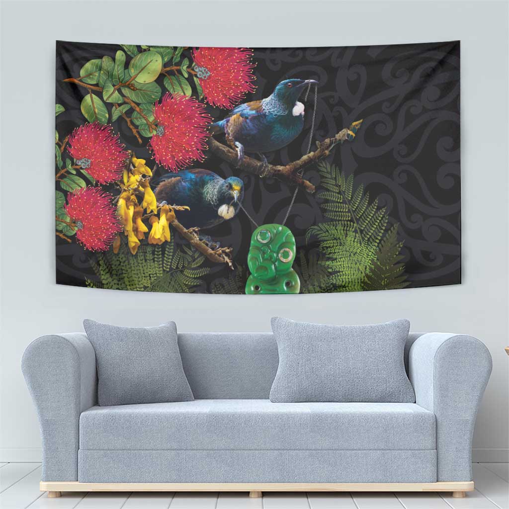 New Zealand Tui Tapestry Guardians of the Hei Tiki - Maori Art and Plants LT03 - Polynesian Pride