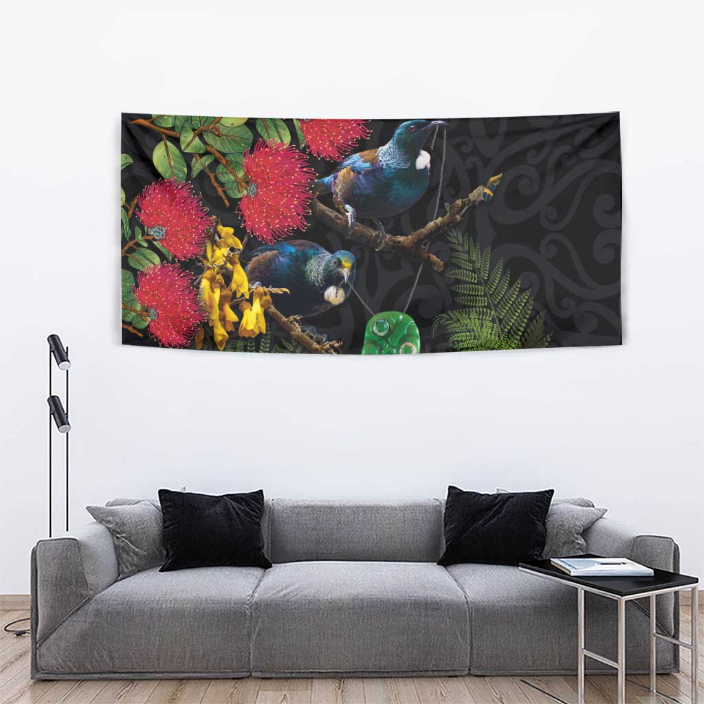 New Zealand Tui Tapestry Guardians of the Hei Tiki - Maori Art and Plants LT03 - Polynesian Pride