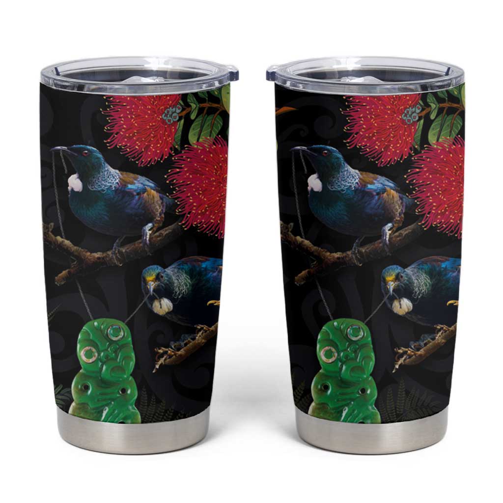 New Zealand Tui Tumbler Cup Guardians of the Hei Tiki - Maori Art and Plants LT03 Black - Polynesian Pride