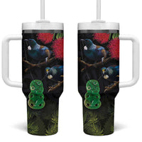 New Zealand Tui Tumbler With Handle Guardians of the Hei Tiki - Maori Art and Plants LT03 One Size: 40 oz Black - Polynesian Pride