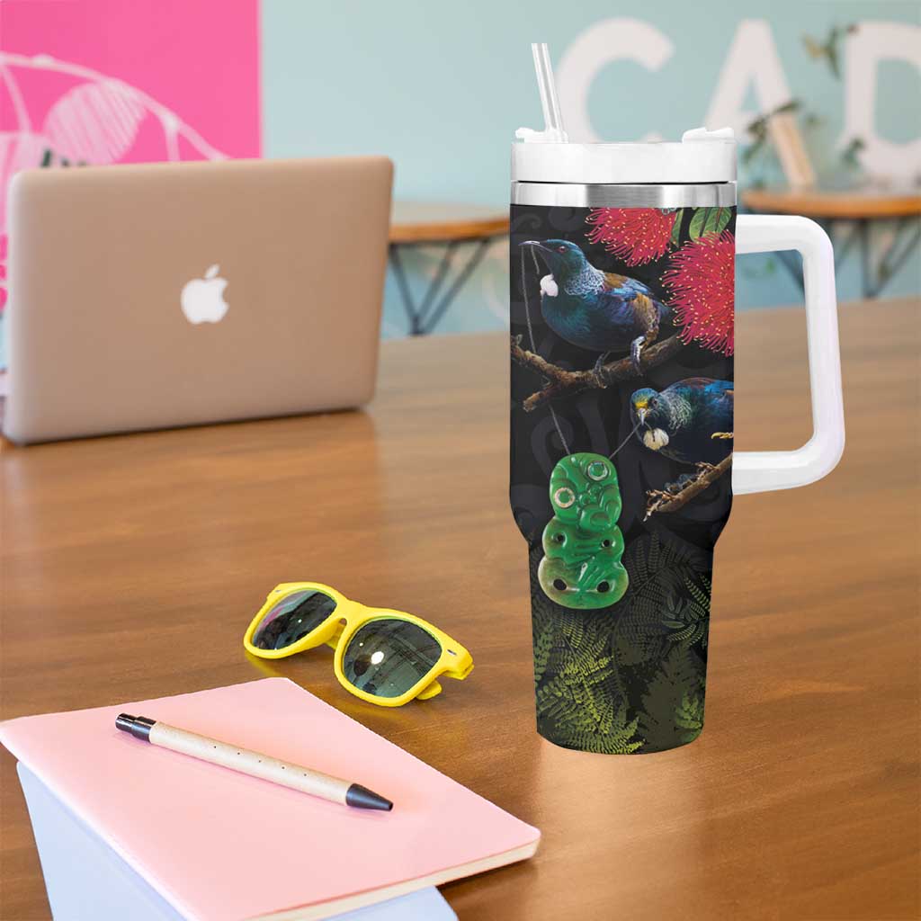 New Zealand Tui Tumbler With Handle Guardians of the Hei Tiki - Maori Art and Plants LT03 - Polynesian Pride
