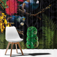 New Zealand Tui Window Curtain Guardians of the Hei Tiki - Maori Art and Plants LT03 - Polynesian Pride
