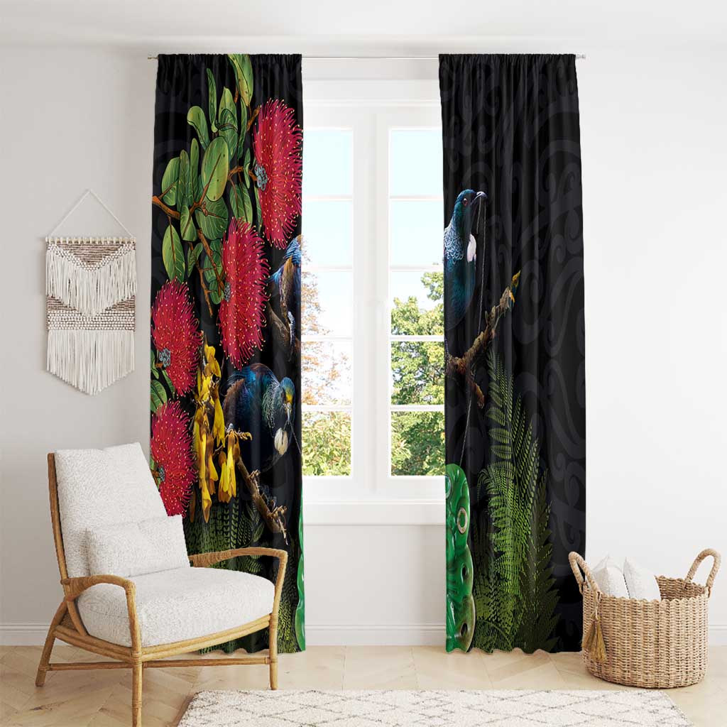 New Zealand Tui Window Curtain Guardians of the Hei Tiki - Maori Art and Plants LT03 - Polynesian Pride