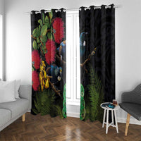 New Zealand Tui Window Curtain Guardians of the Hei Tiki - Maori Art and Plants LT03 With Grommets Black - Polynesian Pride