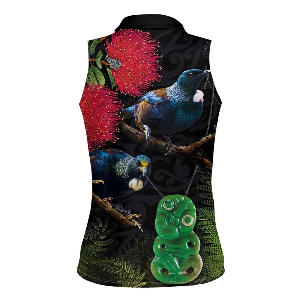 New Zealand Tui Women Sleeveless Polo Shirt Guardians of the Hei Tiki - Maori Art and Plants LT03 - Polynesian Pride