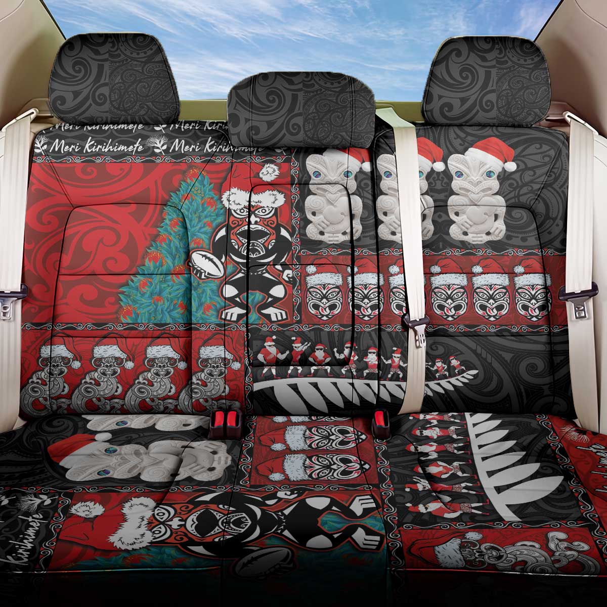 New Zealand Christmas Back Car Seat Cover Maori Christmas Spirit - Meri Kirihimete LT03 One Size Black - Polynesian Pride