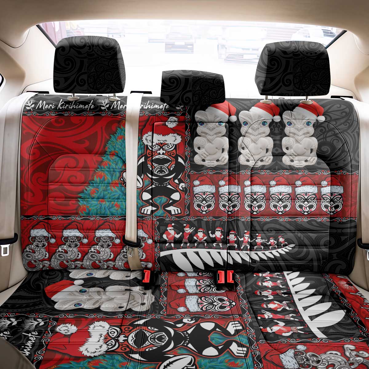 New Zealand Christmas Back Car Seat Cover Maori Christmas Spirit - Meri Kirihimete LT03 - Polynesian Pride