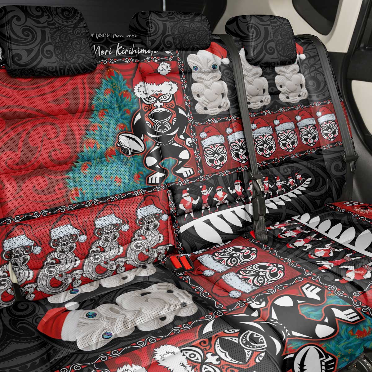 New Zealand Christmas Back Car Seat Cover Maori Christmas Spirit - Meri Kirihimete LT03 - Polynesian Pride
