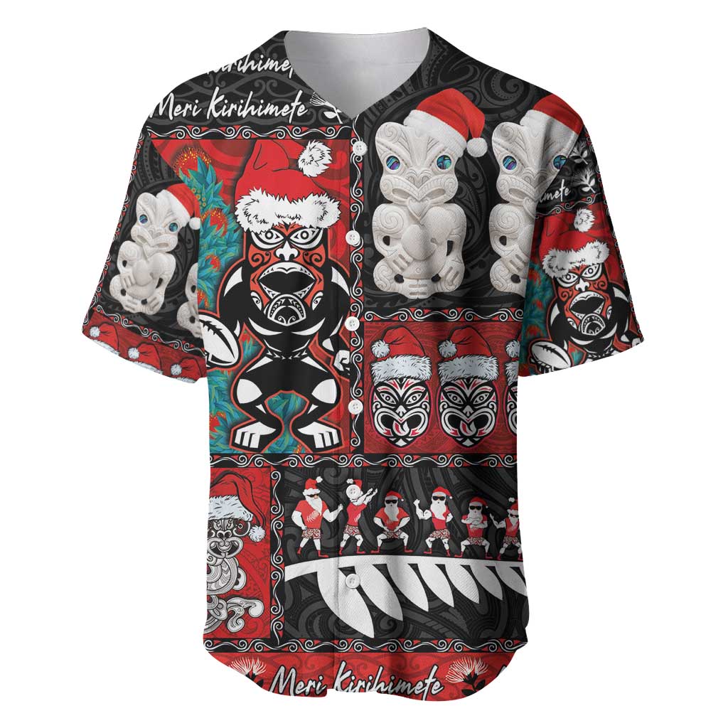 New Zealand Christmas Baseball Jersey Maori Christmas Spirit - Meri Kirihimete LT03 Black - Polynesian Pride