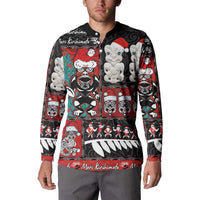 New Zealand Christmas Button Sweatshirt Maori Christmas Spirit - Meri Kirihimete LT03 - Polynesian Pride