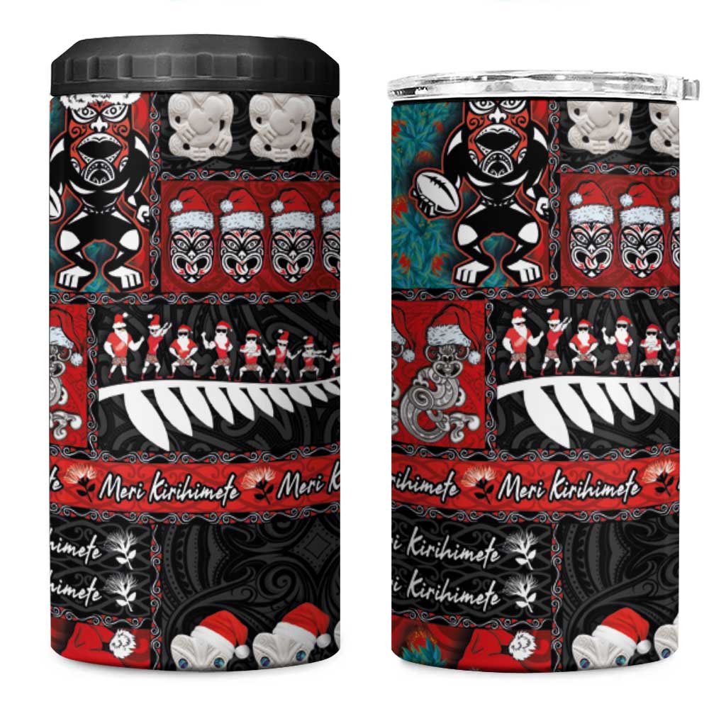 New Zealand Christmas 4 in 1 Can Cooler Tumbler Maori Christmas Spirit - Meri Kirihimete LT03 One Size: 16 oz Black - Polynesian Pride