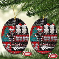 New Zealand Christmas Ceramic Ornament Maori Christmas Spirit - Meri Kirihimete LT03 Oval Black - Polynesian Pride