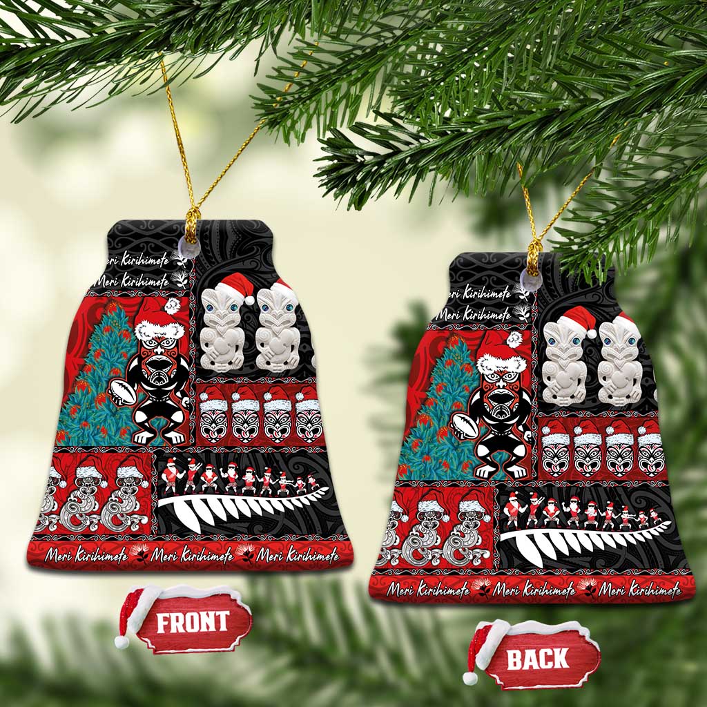 New Zealand Christmas Ceramic Ornament Maori Christmas Spirit - Meri Kirihimete LT03 Bell Flake Black - Polynesian Pride